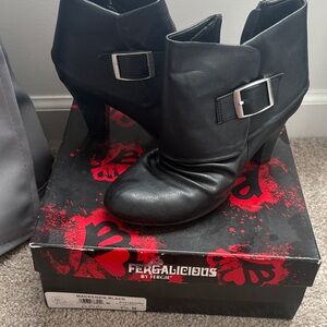 Fergalicious Black Ankle Booties with Silver Buckle